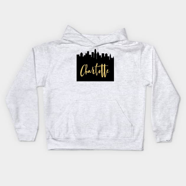 CHARLOTTE NORTH CAROLINA DESIGNER SILHOUETTE SKYLINE ART Kids Hoodie by deificusArt